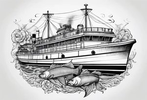 Big boat and fish tattoo idea