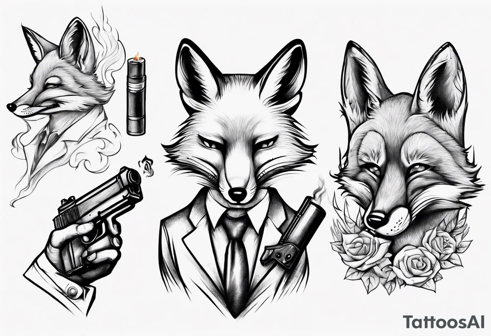 a fox moking a ciggarte and holding a gun tattoo idea