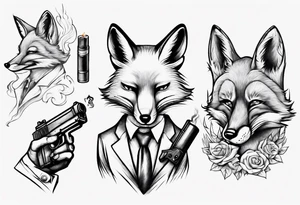 a fox moking a ciggarte and holding a gun tattoo idea
