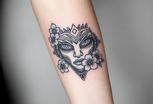 Saramarau women eyes warrior With cherry blossom around tattoo idea
