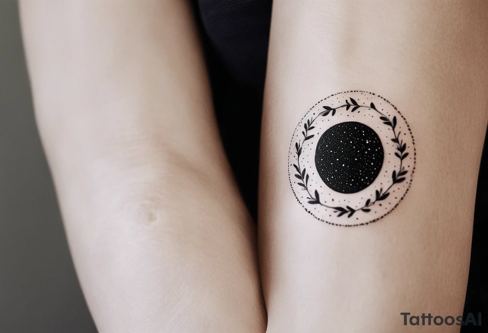 Here’s a description for the fourth idea:

	Minimalist black-and-white tattoo above the inner elbow, featuring an open circle with a small sprouting seed or budding plant inside, symbolizing new life and growth. From the seed, a fine, delicate lifeline extends outward, representing the journey of parent and child together. The design uses thin, clean lines for a simple, elegant, and symbolic look. tattoo idea