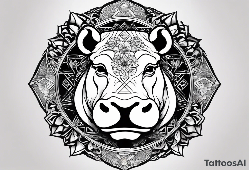 Very asymmetrical, +geometric pattern, with realistic full moon, with seeious looking hippo, +zen feel, + Buddhism touch, +tribal, +geometric
with wintersweet flower bud, +portrait orientation, +inkart touch, tattoo idea