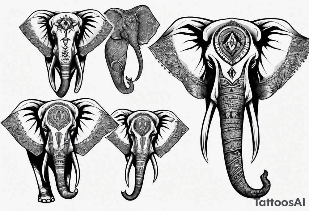 4 elephants heads family tattoo idea