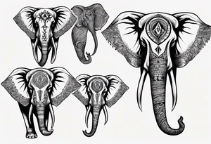4 elephants heads family tattoo idea
