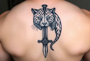 mystical panther around an ancient dagger with jeweled hilt tattoo idea