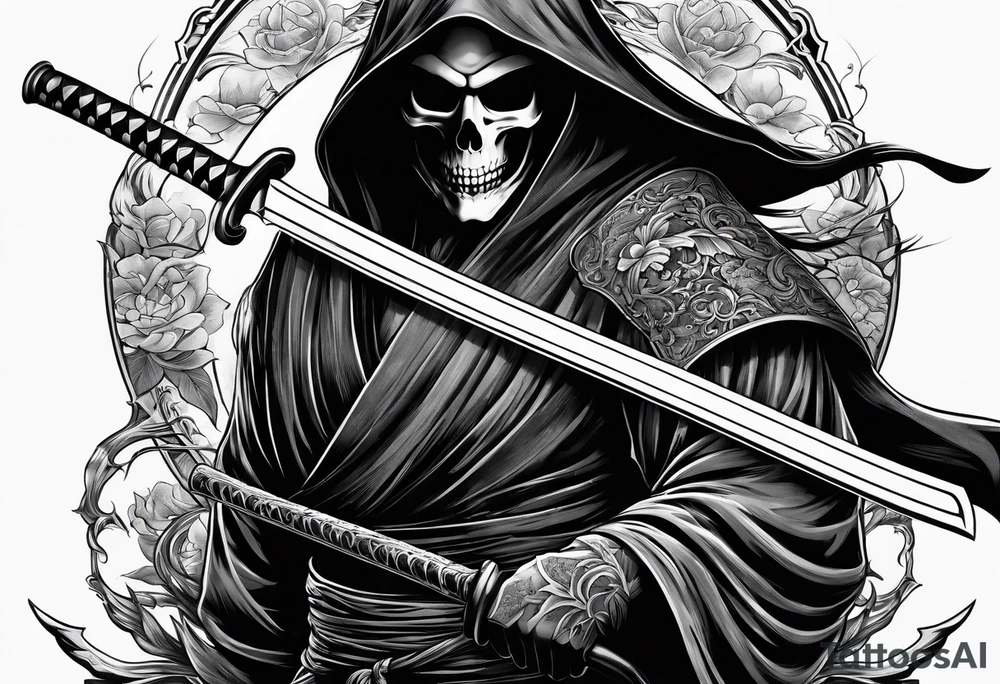 katana with grim reaper tattoo idea