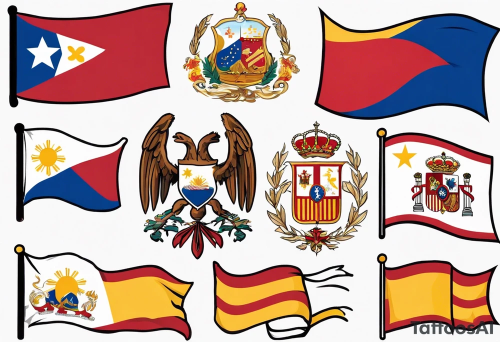 A single waving flag that is the Philippine flag to the left and the Spanish flag to the right tattoo idea