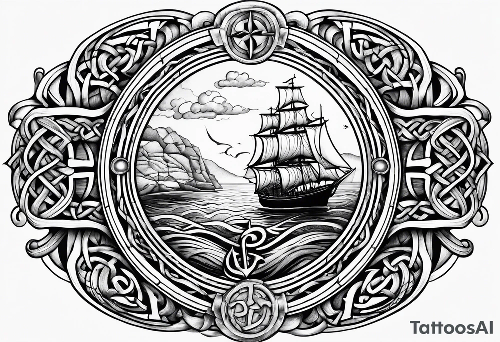 Celtic nautical scene, forearm, half sleeve, anchor, compass tattoo idea