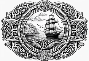 Celtic nautical scene, forearm, half sleeve, anchor, compass tattoo idea