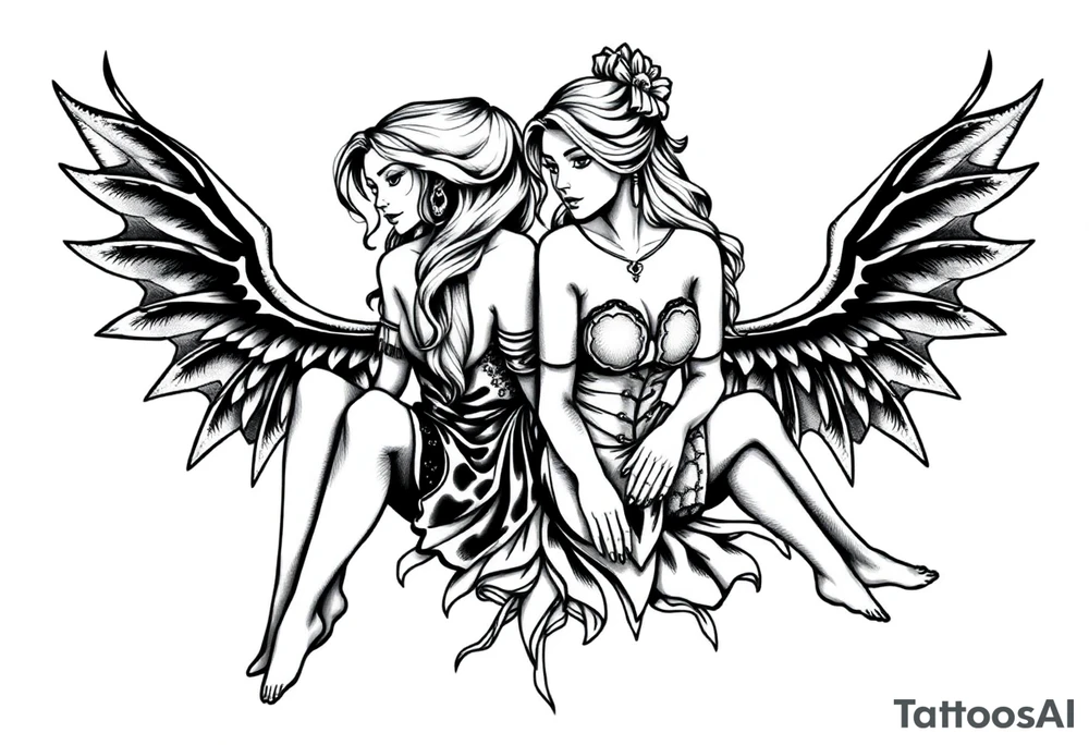 Two sisters sitting next tattoo idea