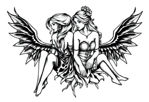 Two sisters sitting next tattoo idea