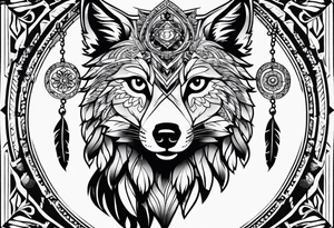full sleeve with owl, wolf, beaver, and dream catcher tattoo idea