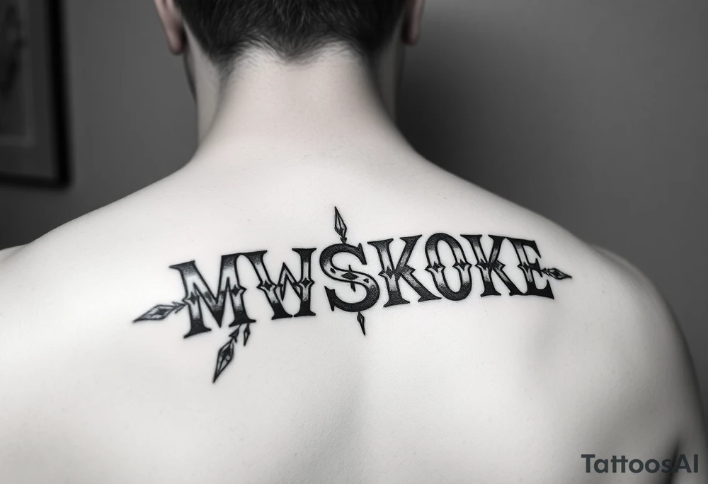 “MVSKOKE” shaded with Native American pattern tattoo idea