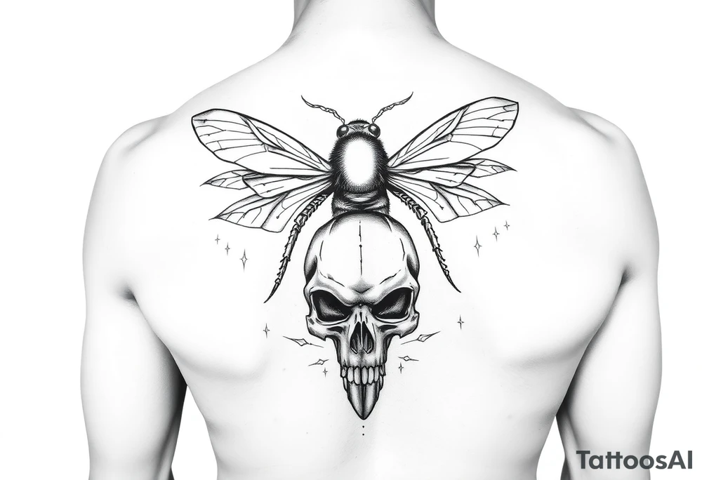 A tribal bee with a skull for lower abdomen on a man tattoo idea