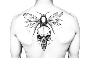 A tribal bee with a skull for lower abdomen on a man tattoo idea