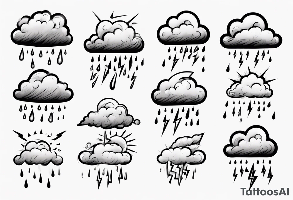 a cloud with rain and thunder tattoo idea