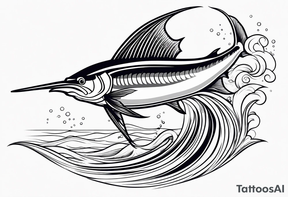 Sailfish, jumping out of the water geometric realistic traditional tattoo idea