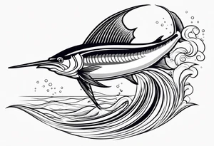 Sailfish, jumping out of the water geometric realistic traditional tattoo idea