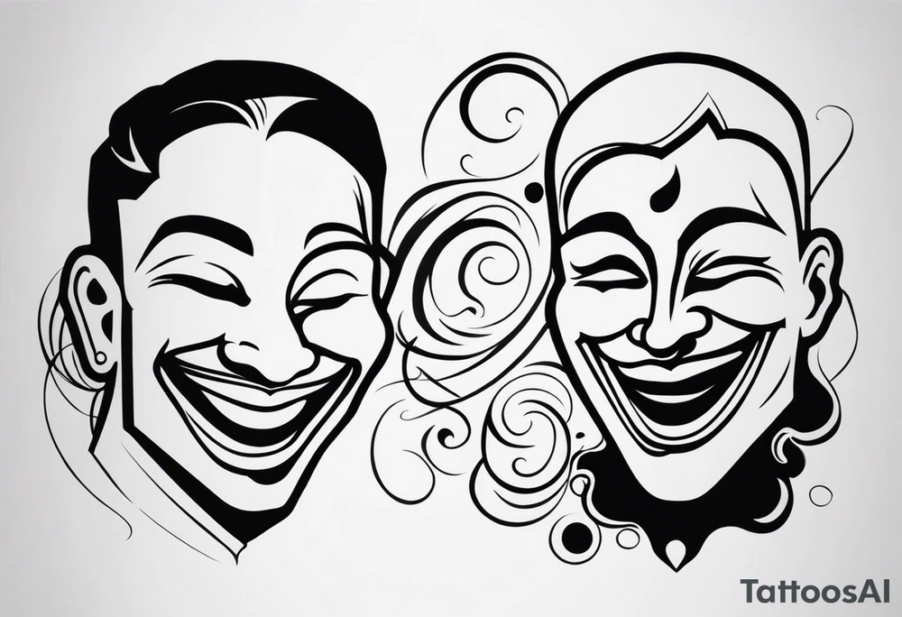 smoky laugh now face and cry later face tattoo idea