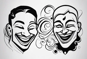 smoky laugh now face and cry later face tattoo idea