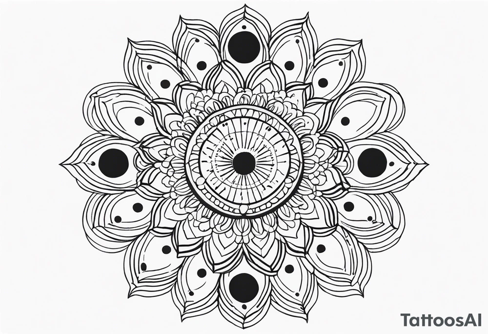 simple sunshine mandala made of black dots with circles tattoo idea