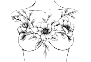 Chest sternum under boob floral tattoo not over the boobs tattoo idea