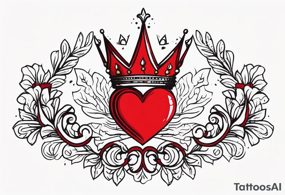 Red heart with a golden crown above it tattoo idea