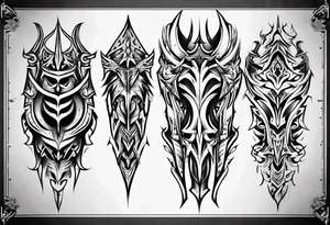Demonic leg armor symmetrical tattoo idea