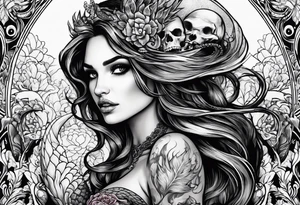 evil mermaid with skull tattoo idea