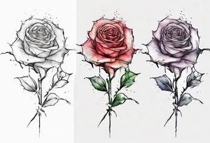bleeding rose, tall, simple, one line, watercolor, with a Christian cross in the flower tattoo idea