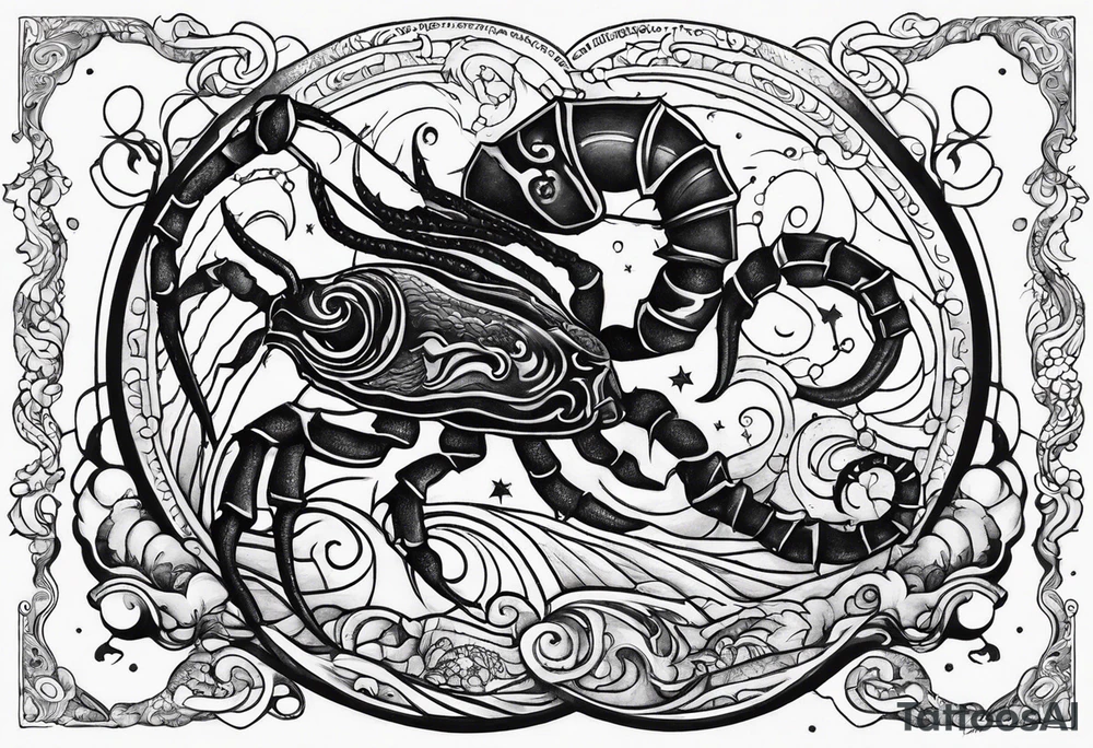 Scorpio zodiac sign with water element surrounding tattoo idea