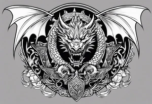 Valhalla sword shield dragon head axe armour tattoo idea