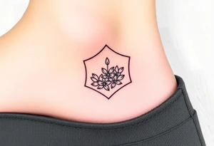 Faint Hexagon with astrological sign for Leo, larkspur and water lilies in the center tattoo idea