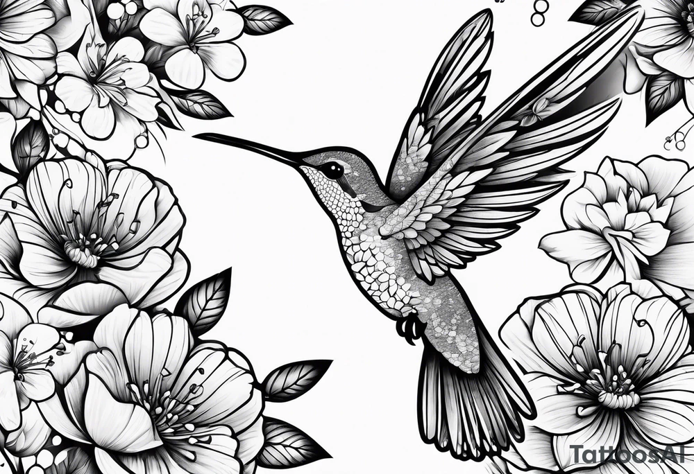 humming bird with flowers and butterflies tattoo idea