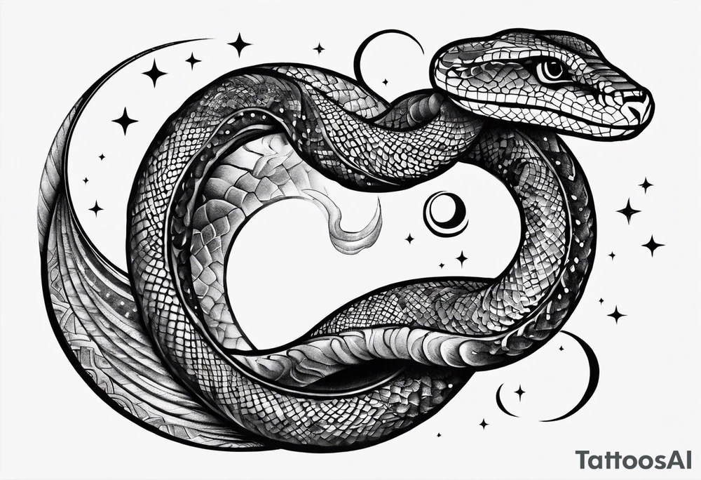 snake wrapped around a crescent moon, simple and elegant tattoo idea