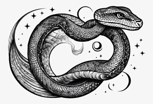 snake wrapped around a crescent moon, simple and elegant tattoo idea