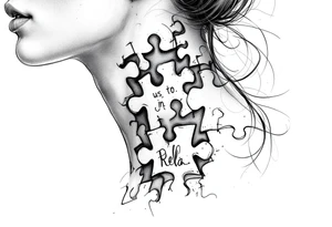 Puzzle piece tattoo on side of the neck  and have a missing piece on the side that says Rella on it. tattoo idea