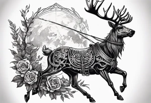 front view of Death riding on a reindeer skeleton tattoo idea