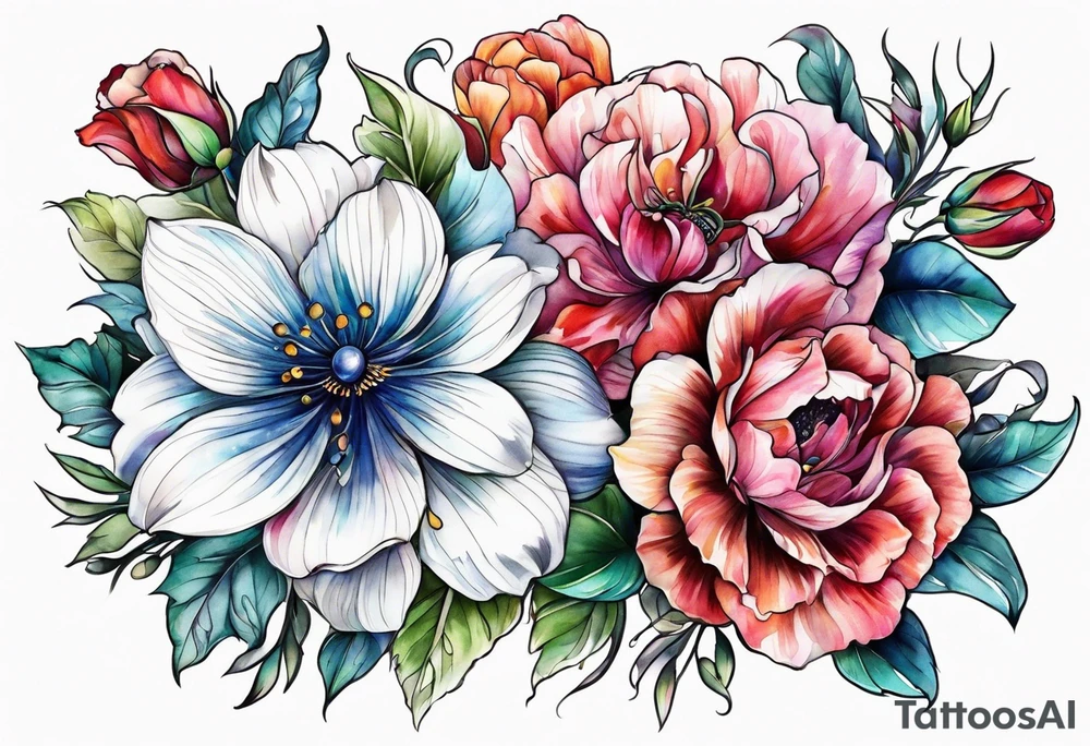 Flowers around the name Kieanna tattoo idea