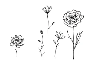 Carnation, Snowdrop, Larkspur, Water Lily, Daffodil, Clover tattoo idea