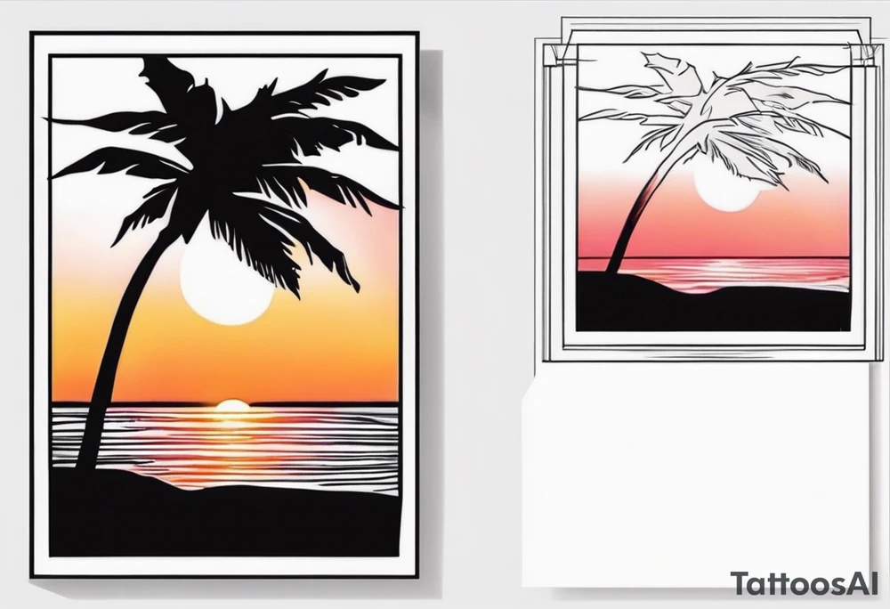 the outline of a polaroid-frame where the image of the picture is a sunset tattoo idea