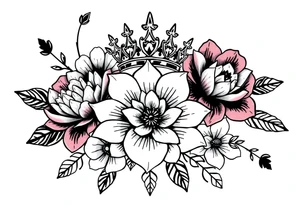 detailed beautiful gothic boho flowers with gorgeous crown tattoo idea
