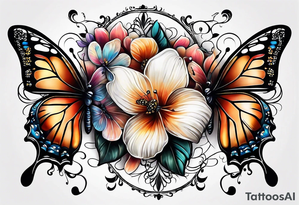 Half moon decorated with butterflies tattoo idea