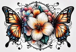 Half moon decorated with butterflies tattoo idea