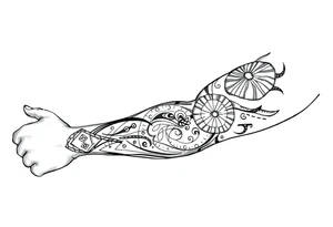 Sicilian Forearm tribal sleeve with patterns and symbols tattoo idea