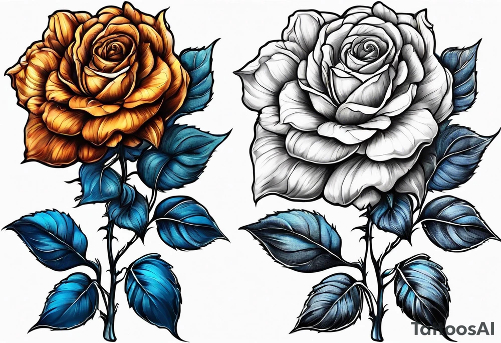 flower rose and blue, sunflower, tattoo idea