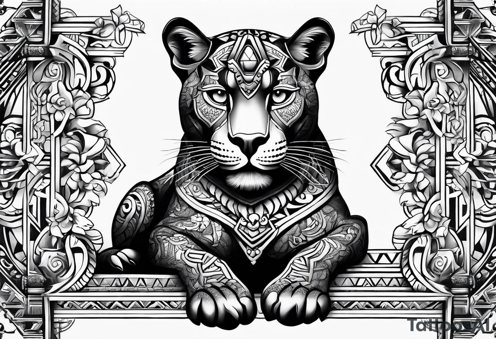 aztec black jaguar sitting tattoo idea
