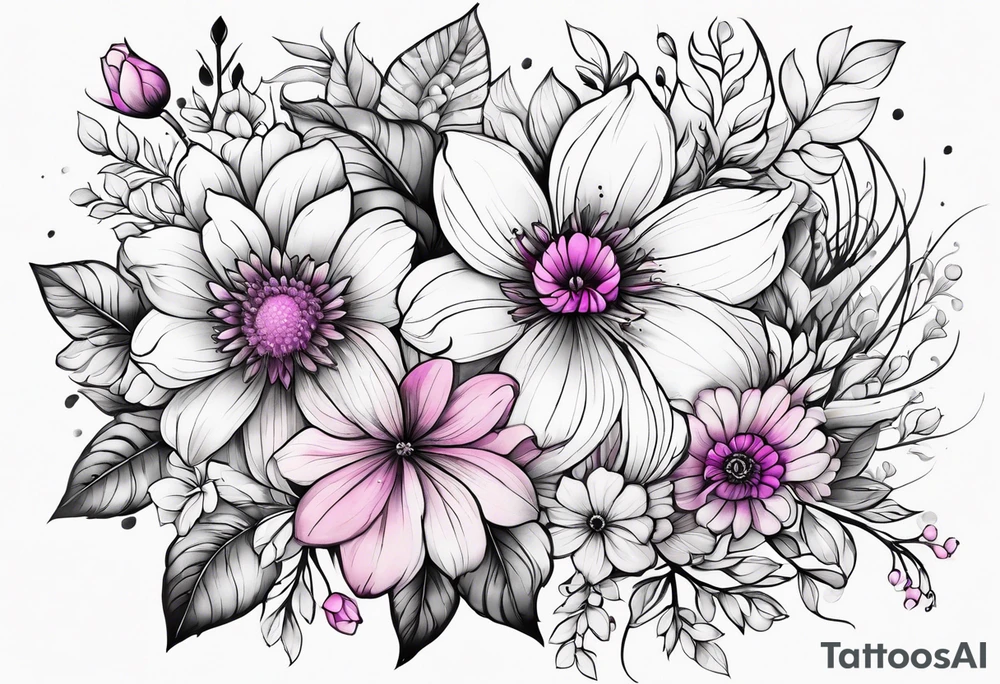 Bright, colorful, lots of pinks and purples flower arm tattoo tattoo idea