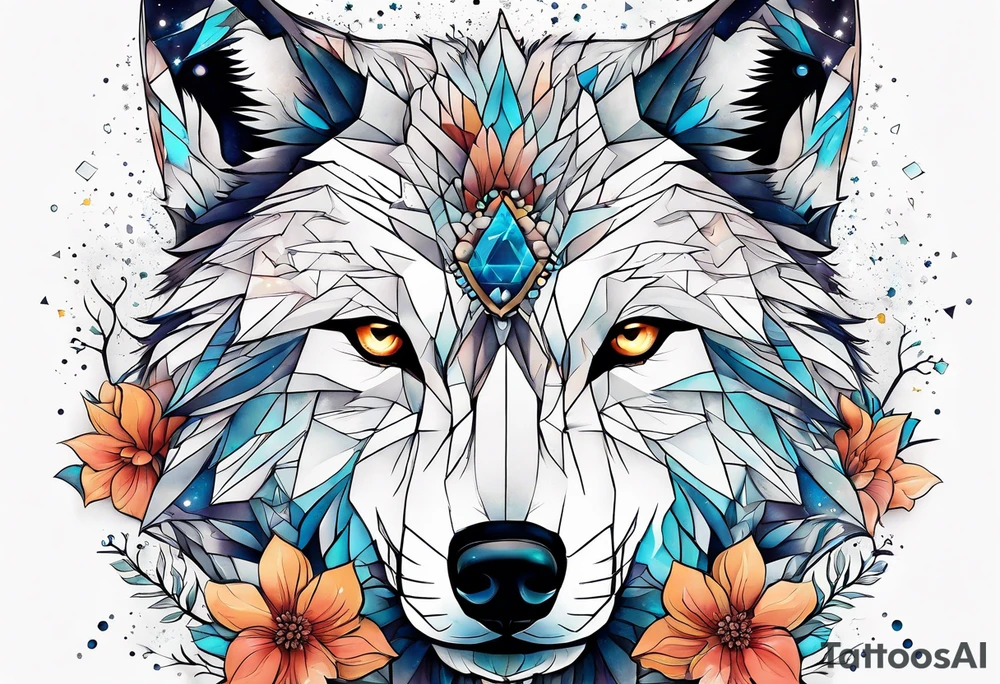 Constellation, animal wolf snow , géométric , flower tattoo idea