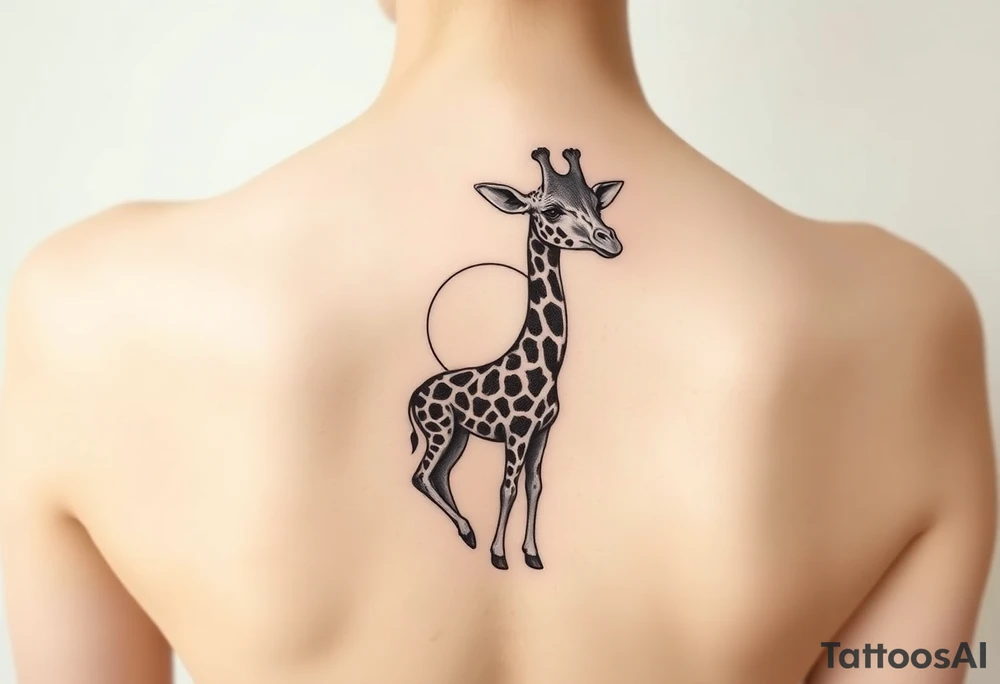Giraffe with moon and gemini symbol tattoo idea